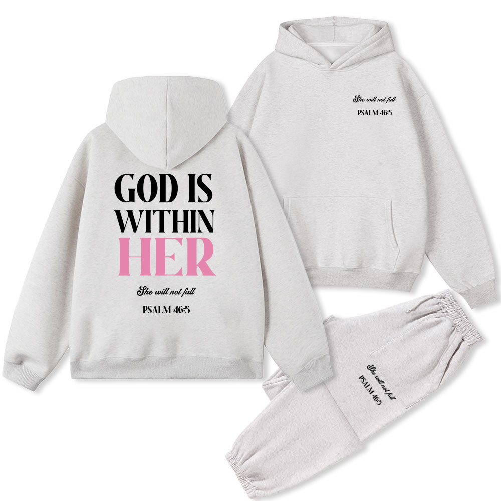 God Is Within Her Christian Fleece Hoodie Set
