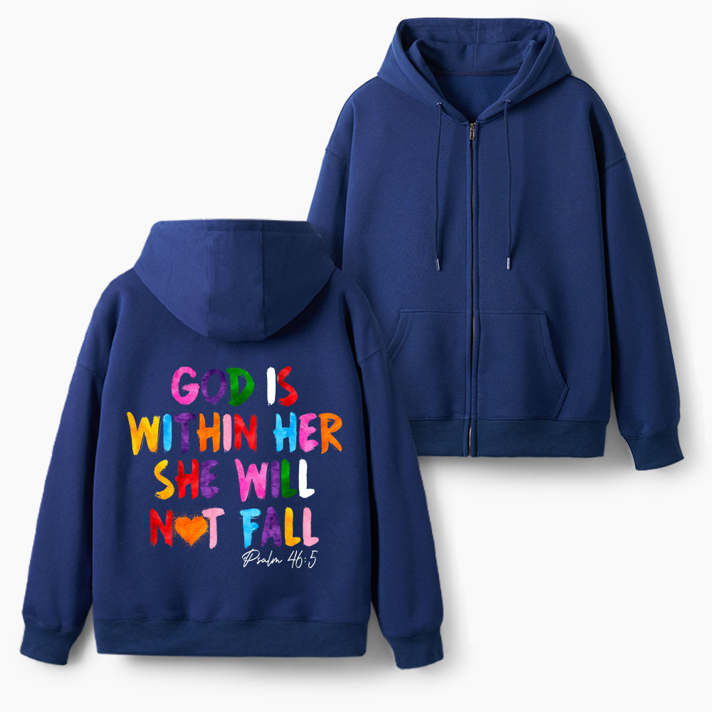 God Is Within Her Christian Fleece-Lined Full-Zip Hoodie