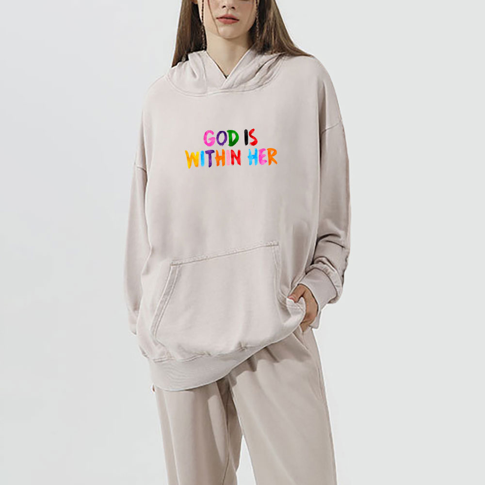 God Is Within Her Christian Washed Hoodie