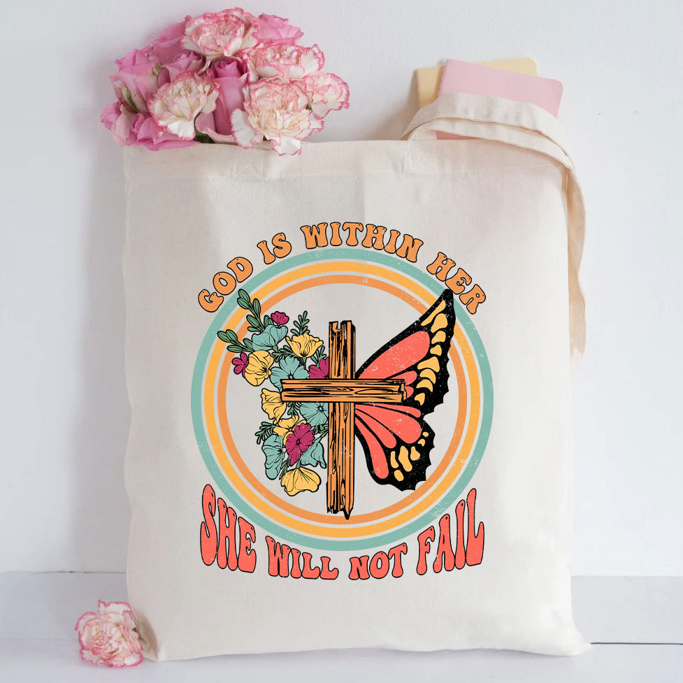 God Is Within Her She Will Not  Fail Christian Canvas Tote Bag