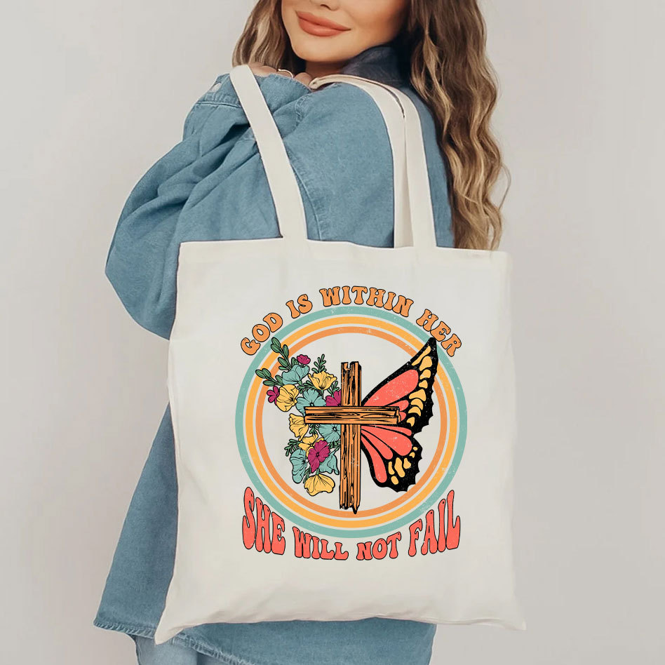 God Is Within Her She Will Not  Fail Christian Canvas Tote Bag