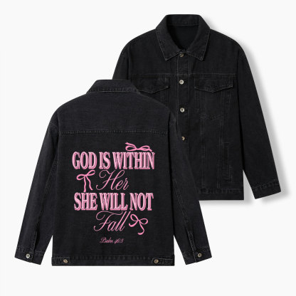 God Is Within Her She Will Not Fall Christian Denim Jacket