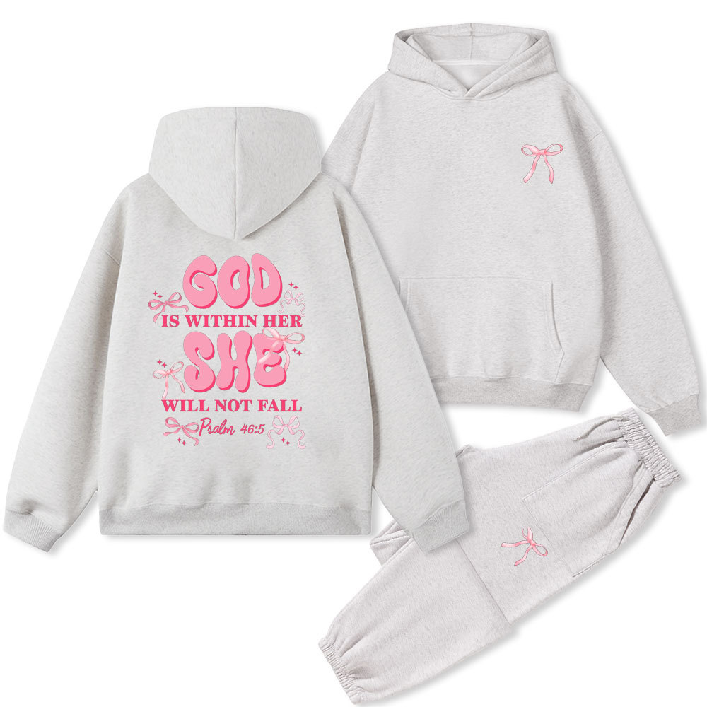 God Is Within Her She Will Not Fall Christian Fleece Hoodie Set