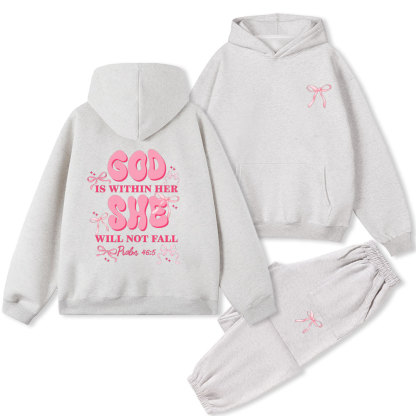 God Is Within Her She Will Not Fall Christian Fleece Hoodie Set