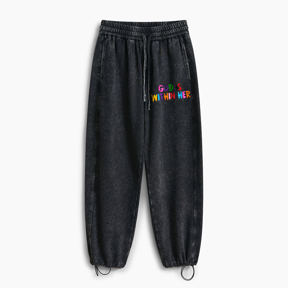 God Is Within Her She Will Not Fall Christian Washed Sweatpants