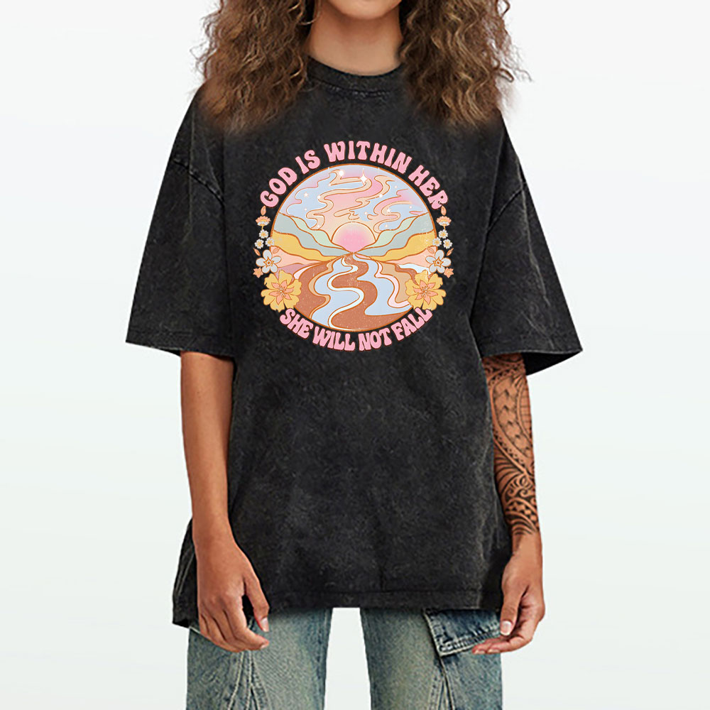 God Is Within Her She Will Not Fall Christian Washed T-Shirt