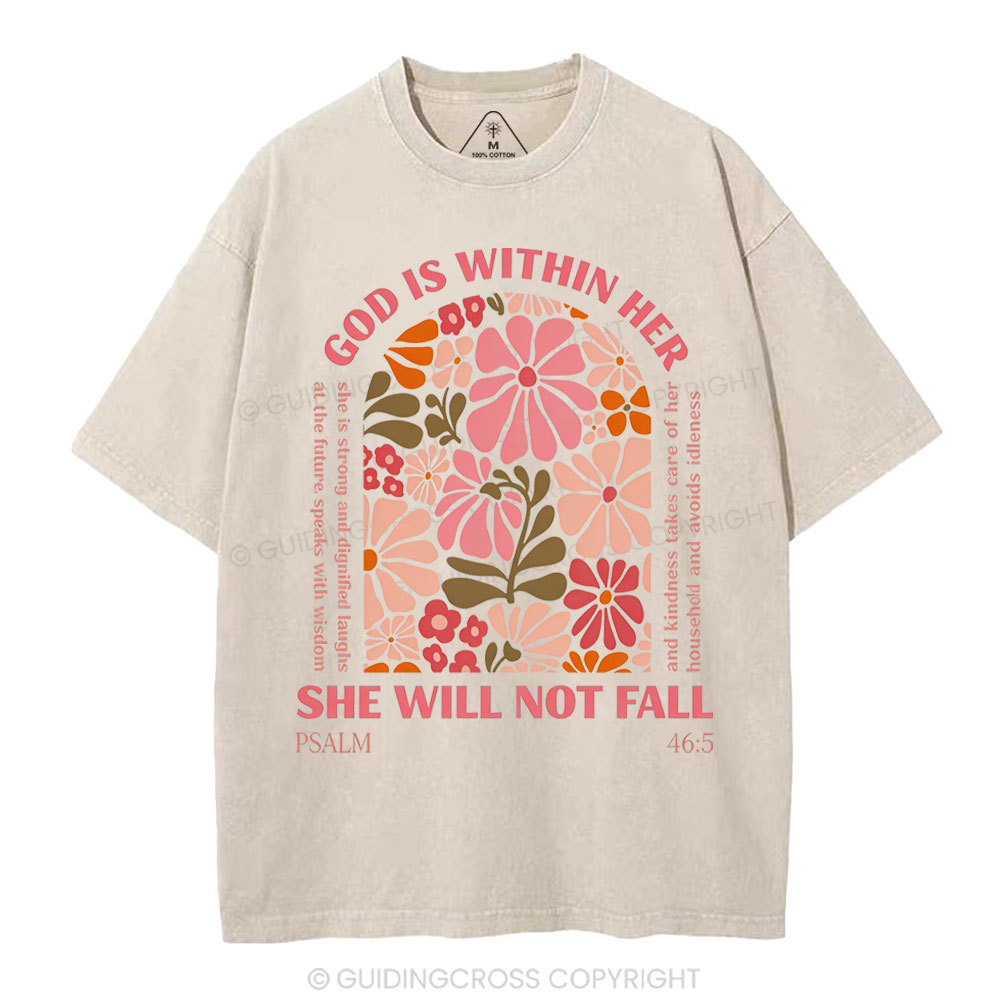 God Is Within Her She Will Not Fall Christian Washed T-Shirt