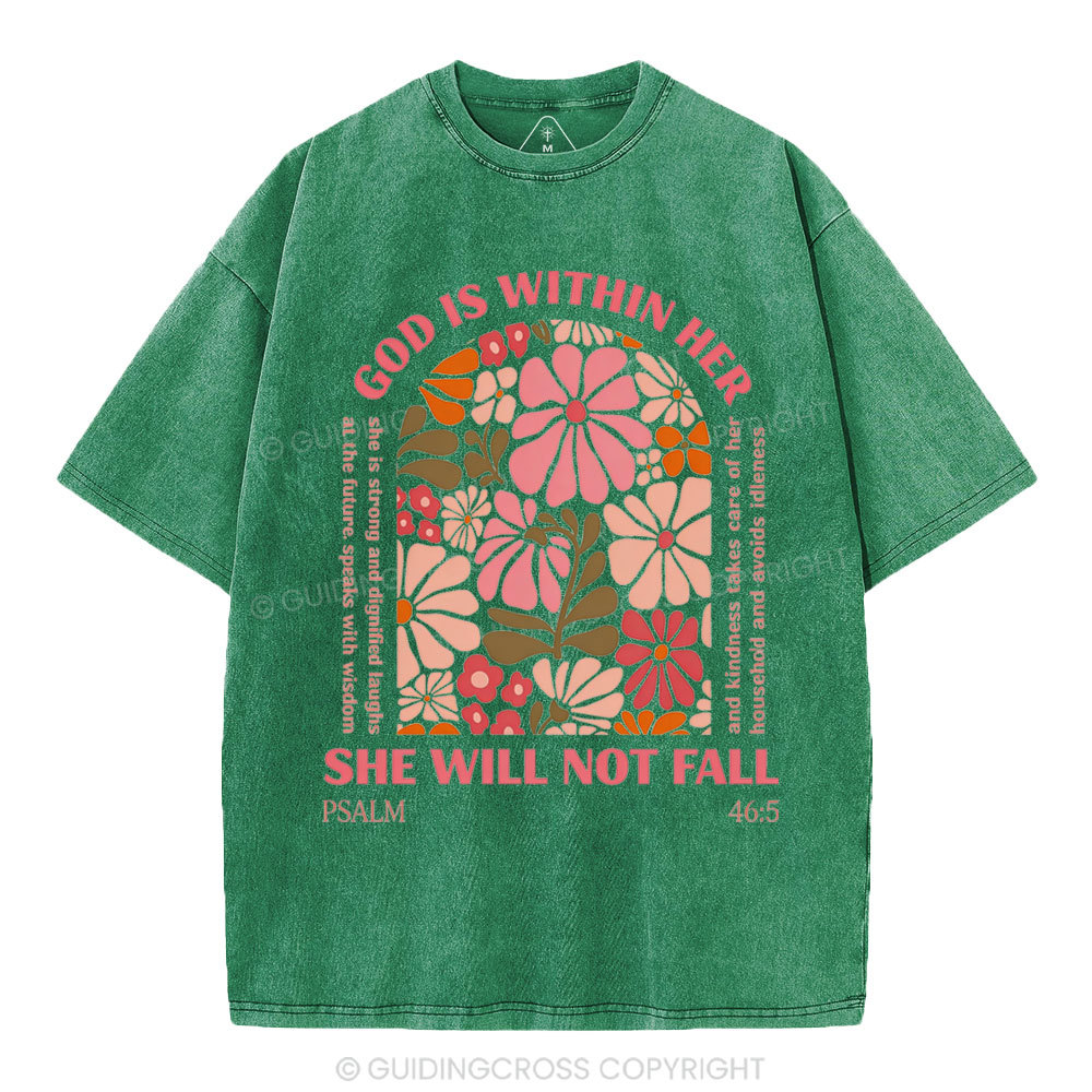 God Is Within Her She Will Not Fall Christian Washed T-Shirt