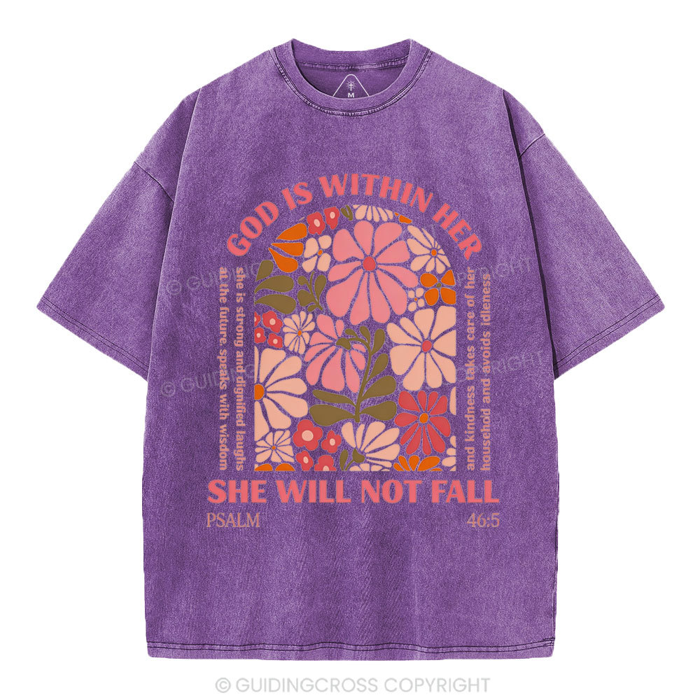 God Is Within Her She Will Not Fall Christian Washed T-Shirt