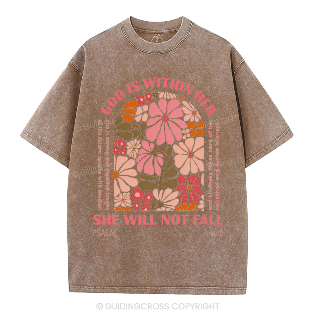 God Is Within Her She Will Not Fall Christian Washed T-Shirt