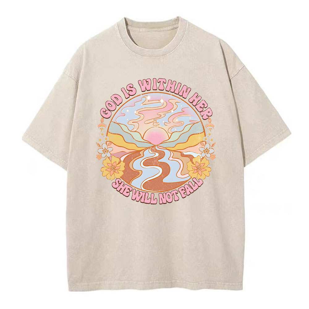 God Is Within Her She Will Not Fall Christian Washed T-Shirt