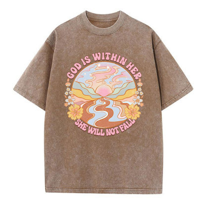 God Is Within Her She Will Not Fall Christian Washed T-Shirt