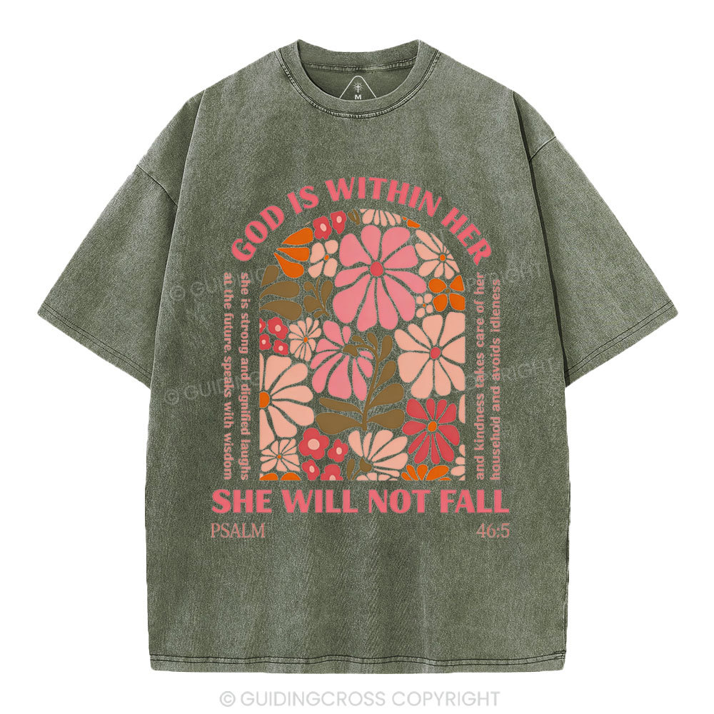 God Is Within Her She Will Not Fall Christian Washed T-Shirt