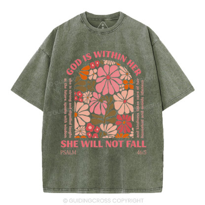 God Is Within Her She Will Not Fall Christian Washed T-Shirt