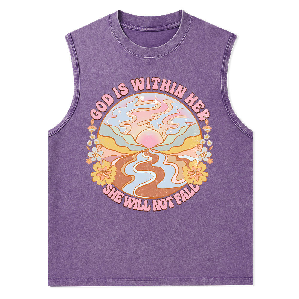 God Is Within Her She Will Not Fall Christian Washed Tank Top