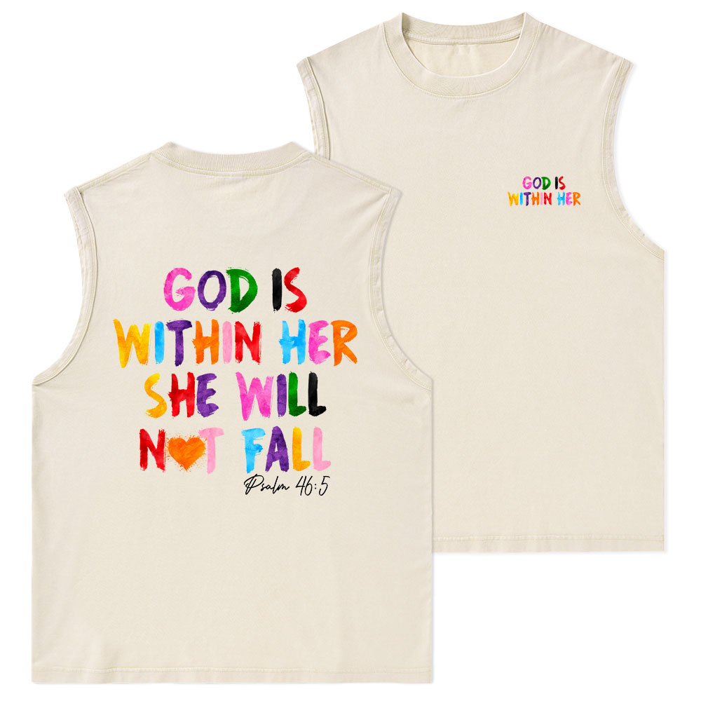God Is Within Her She Will Not Fall Christian Washed sleeveless Tee