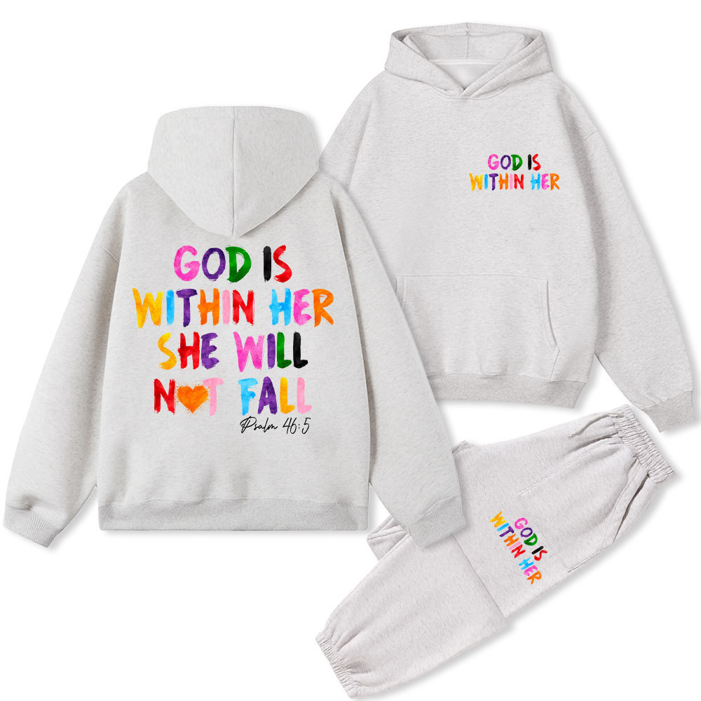 God Is Within Her She Will Not FallChristian Fleece Hoodie Set