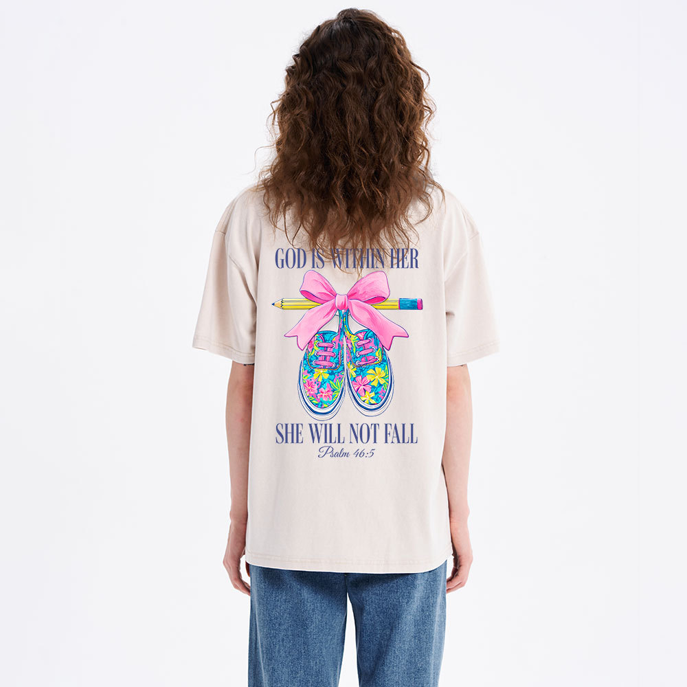 God Is Within Her Teacher Christian Washed T-Shirt