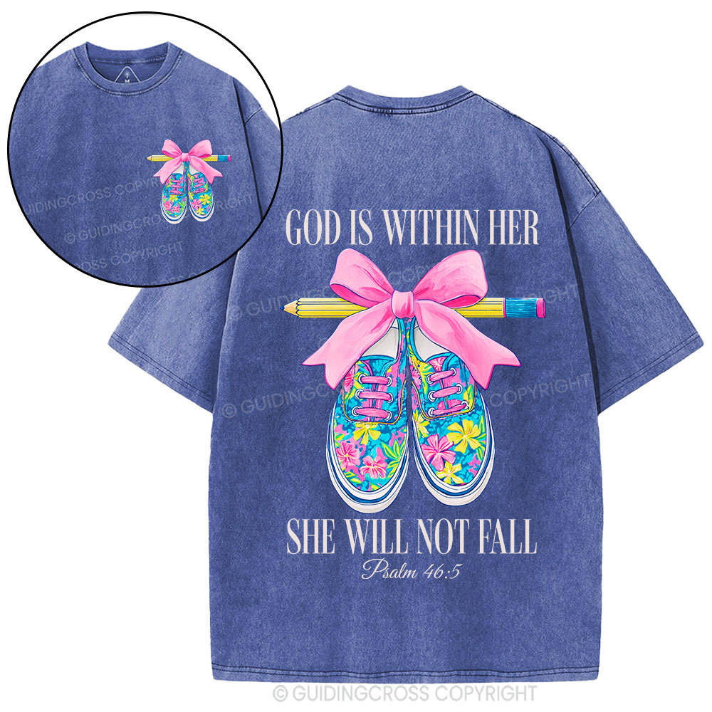 God Is Within Her Teacher Christian Washed T-Shirt