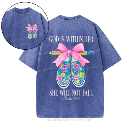God Is Within Her Teacher Christian Washed T-Shirt