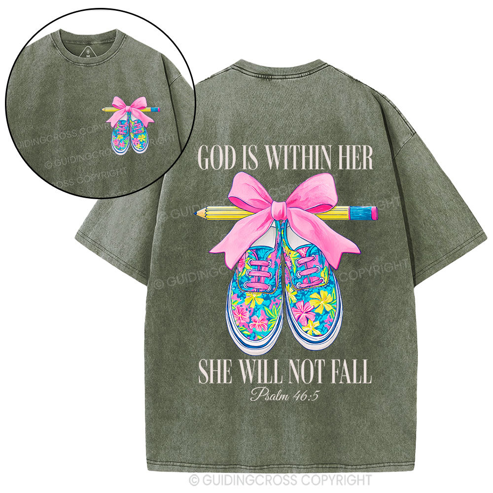 God Is Within Her Teacher Christian Washed T-Shirt