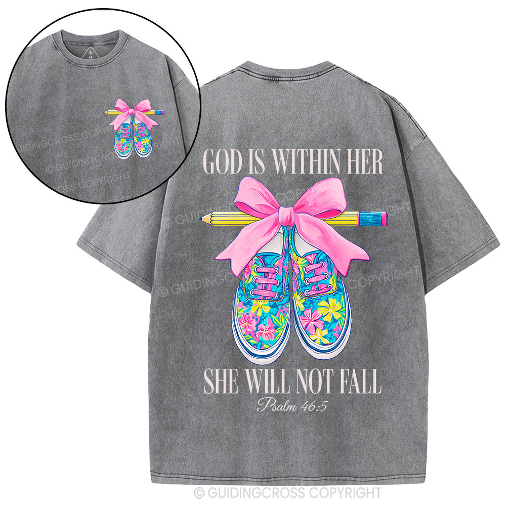 God Is Within Her Teacher Christian Washed T-Shirt