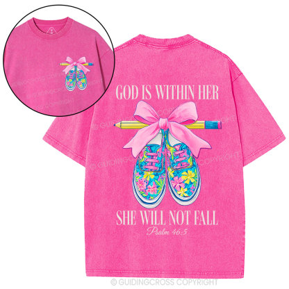 God Is Within Her Teacher Christian Washed T-Shirt