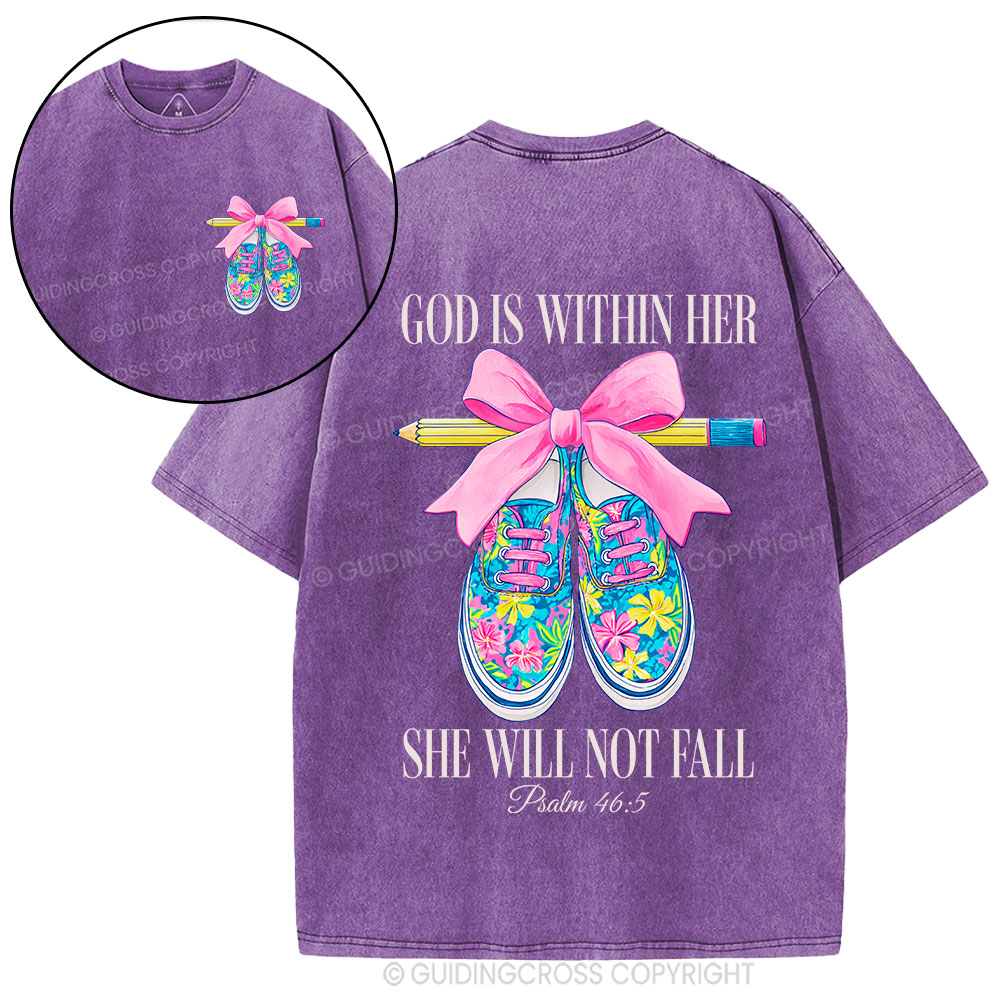 God Is Within Her Teacher Christian Washed T-Shirt
