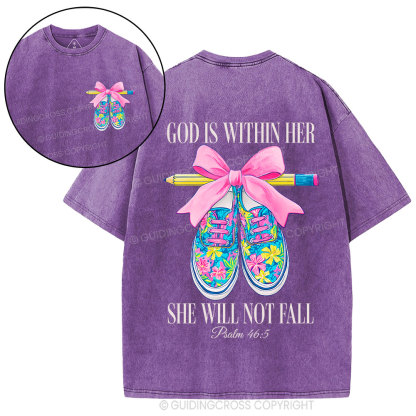 God Is Within Her Teacher Christian Washed T-Shirt