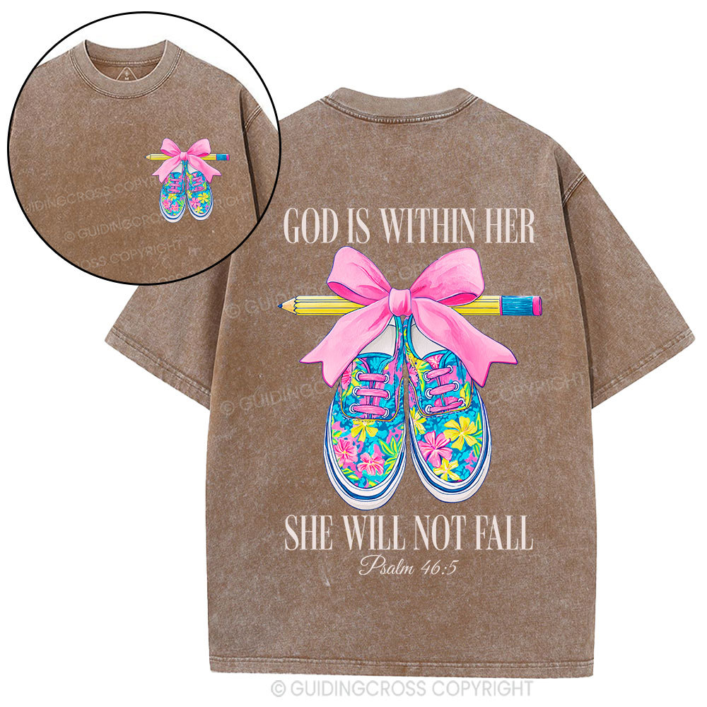 God Is Within Her Teacher Christian Washed T-Shirt