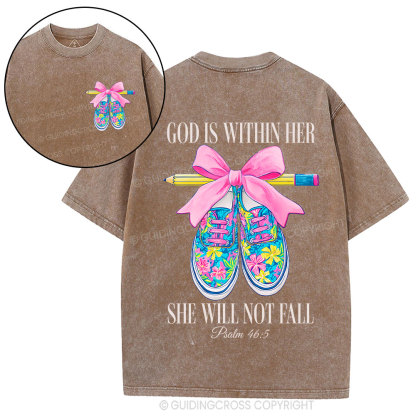 God Is Within Her Teacher Christian Washed T-Shirt