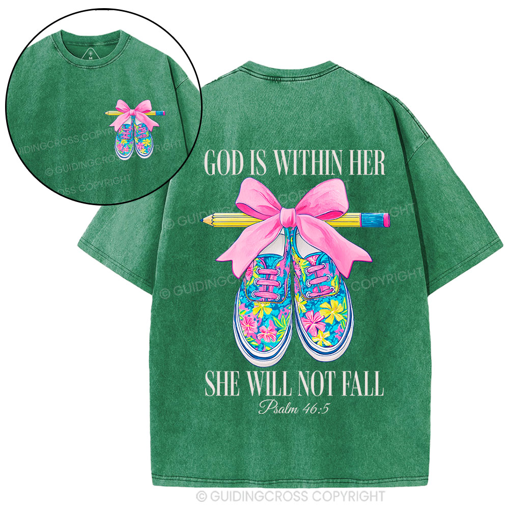 God Is Within Her Teacher Christian Washed T-Shirt