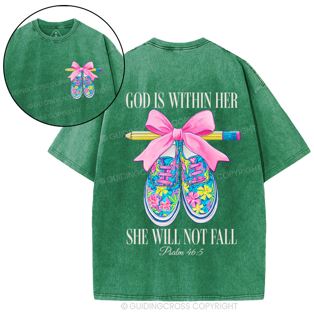 God Is Within Her Teacher Christian Washed T-Shirt