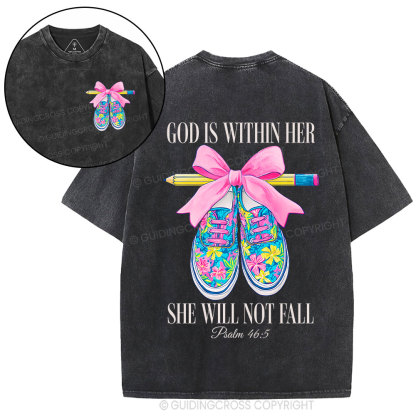 God Is Within Her Teacher Christian Washed T-Shirt