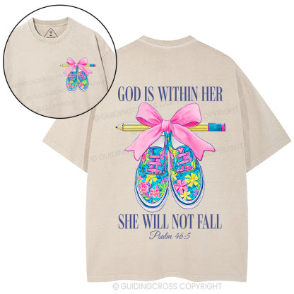 God Is Within Her Teacher Christian Washed T-Shirt