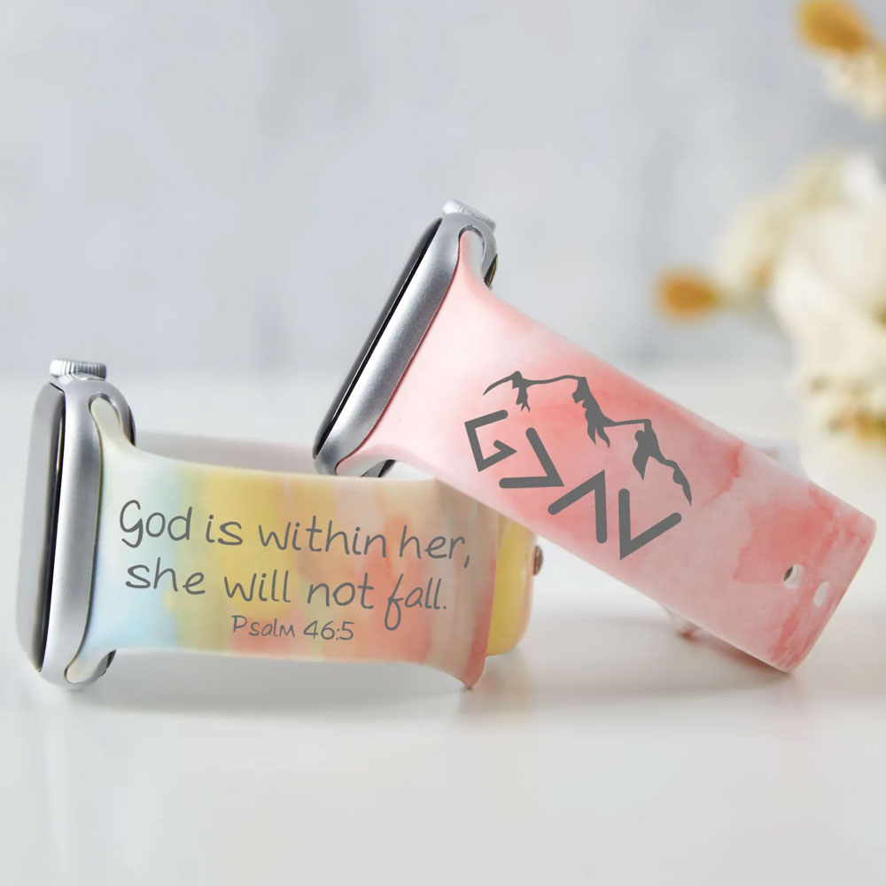 God Is within Her Engraved Tie Dye Christian Watch Band