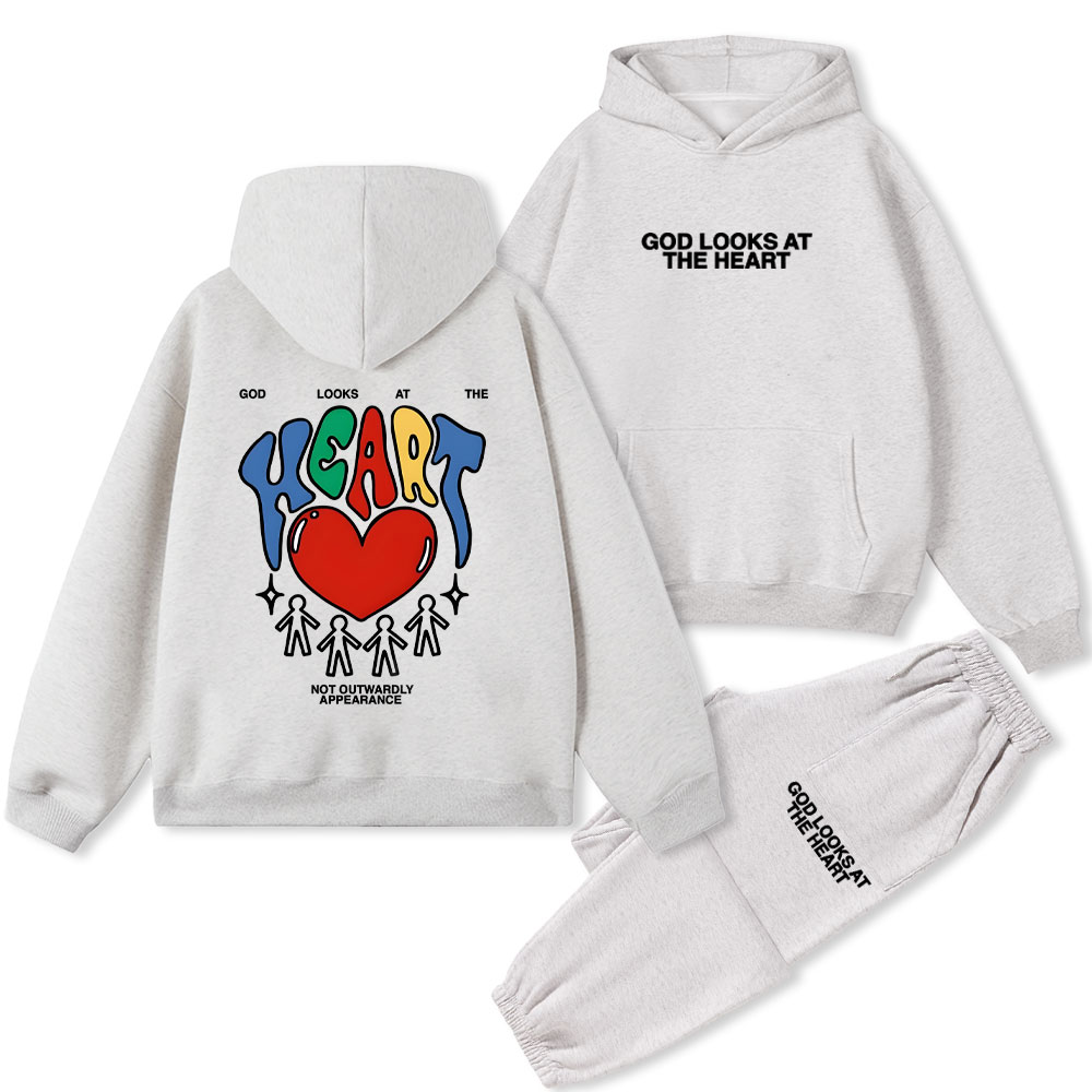 God Looks At The Heart Christian Fleece Hoodie Set