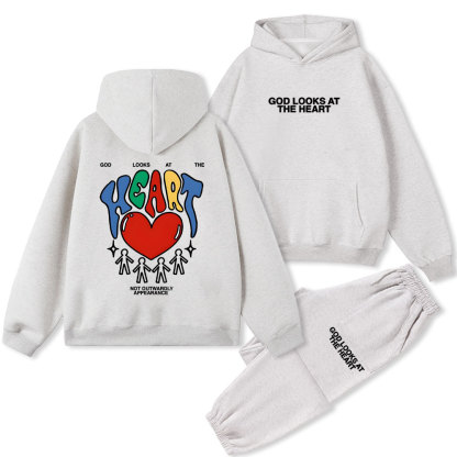 God Looks At The Heart Christian Fleece Hoodie Set
