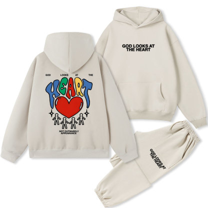 God Looks At The Heart Christian Fleece Hoodie Set