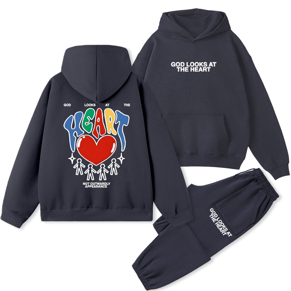 God Looks At The Heart Christian Fleece Hoodie Set