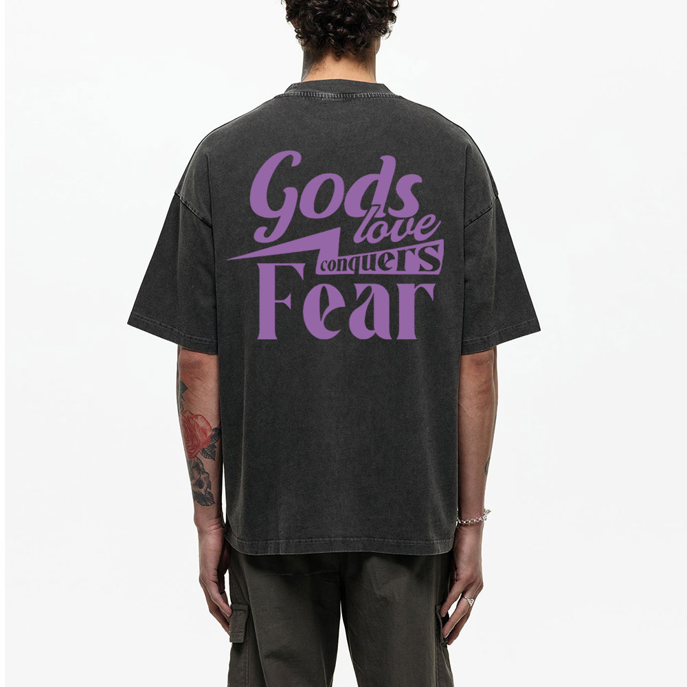 God Love Conquers Fear Christian Washed T-Shirt