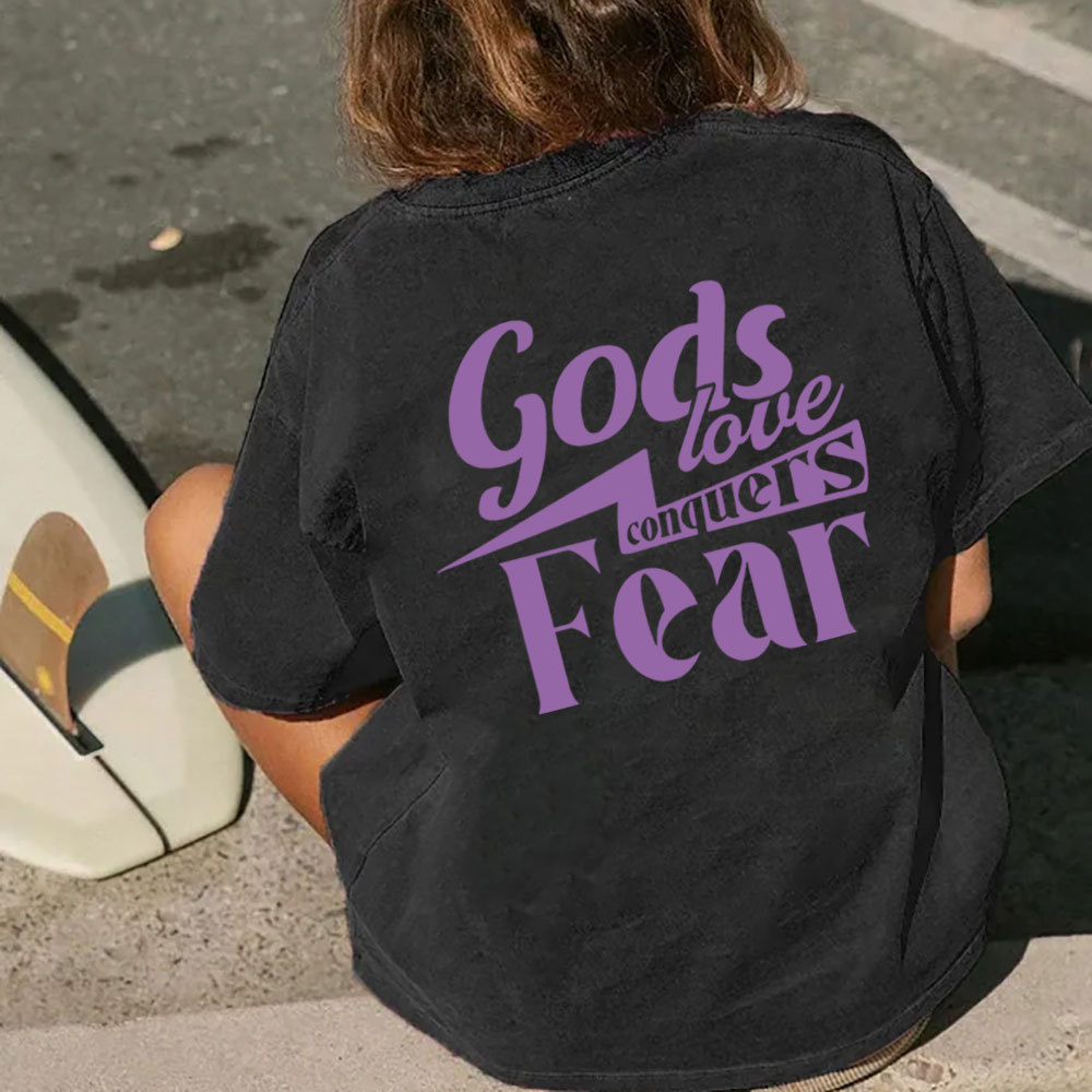 God Love Conquers Fear Christian Washed T-Shirt