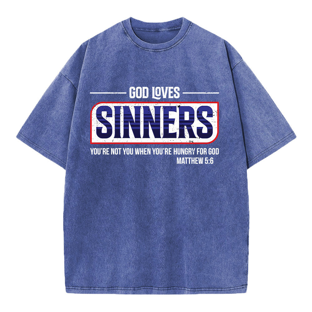 God Loves Sinners Christian Washed T-Shirt