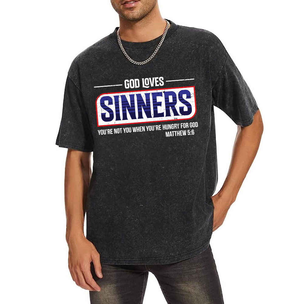 God Loves Sinners Christian Washed T-Shirt