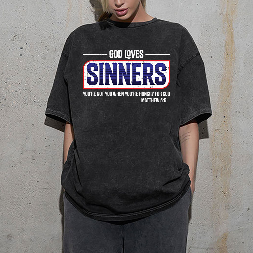 God Loves Sinners Christian Washed T-Shirt