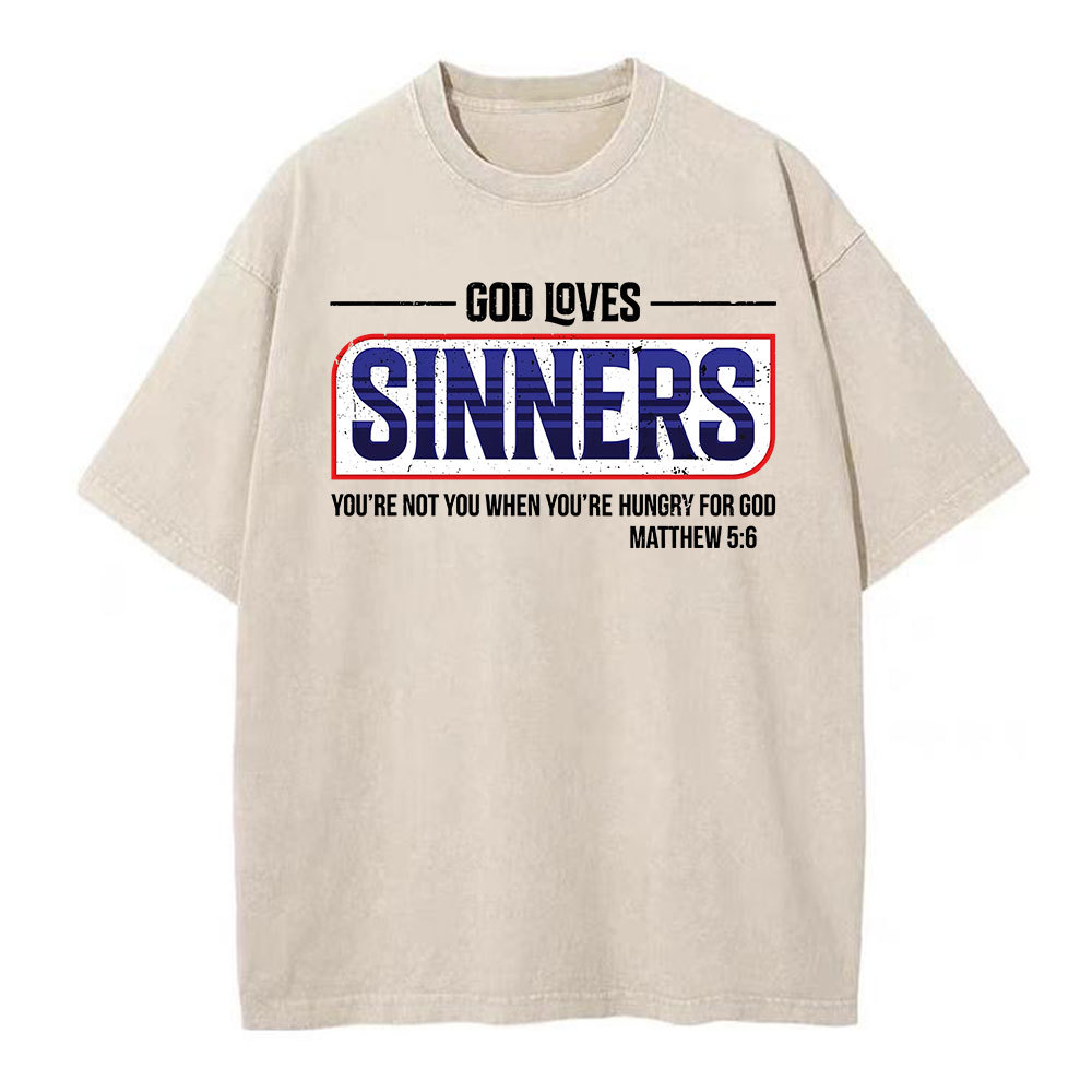 God Loves Sinners Christian Washed T-Shirt