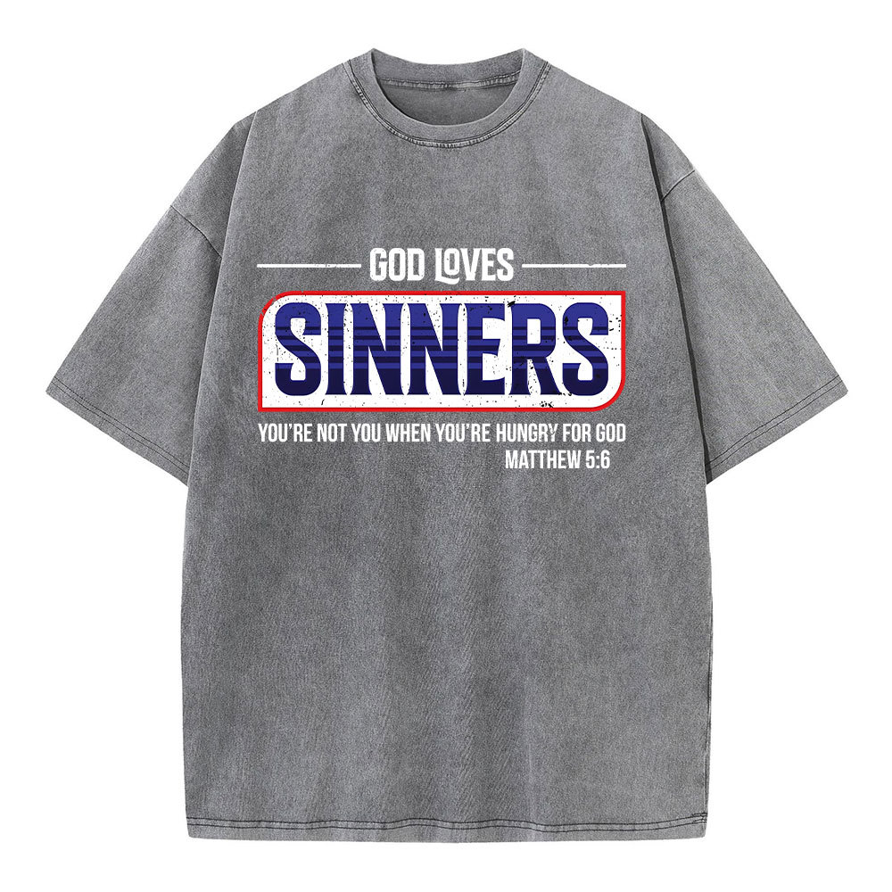 God Loves Sinners Christian Washed T-Shirt
