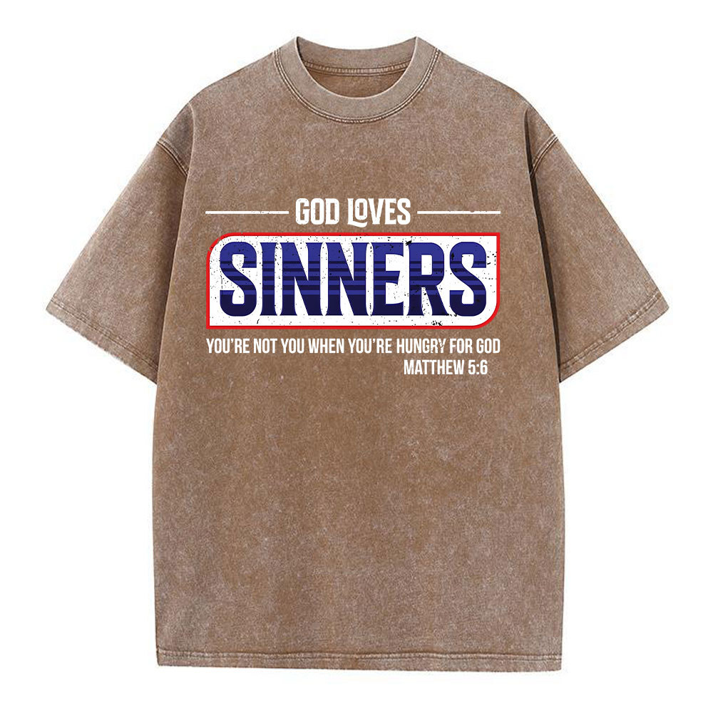 God Loves Sinners Christian Washed T-Shirt