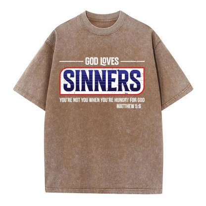 God Loves Sinners Christian Washed T-Shirt