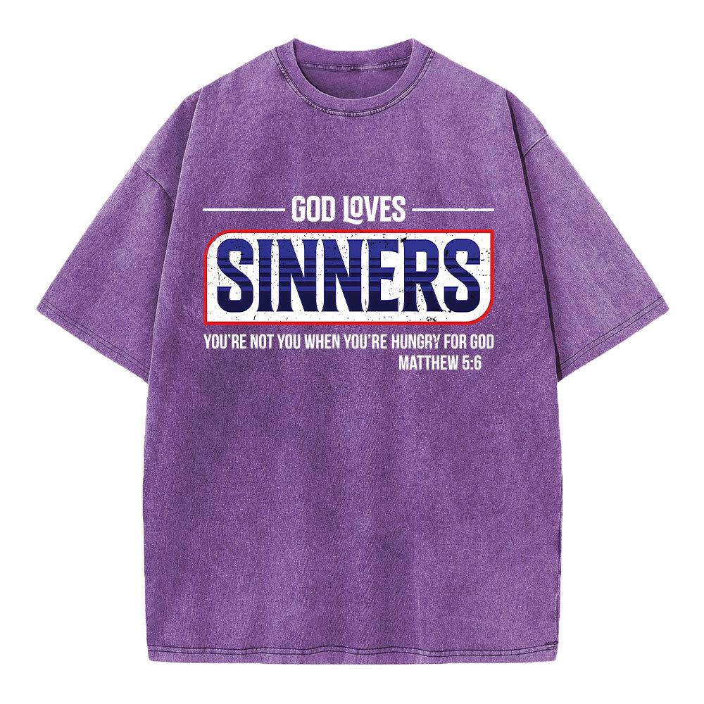 God Loves Sinners Christian Washed T-Shirt